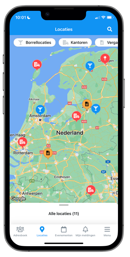 locaties tonen in de app