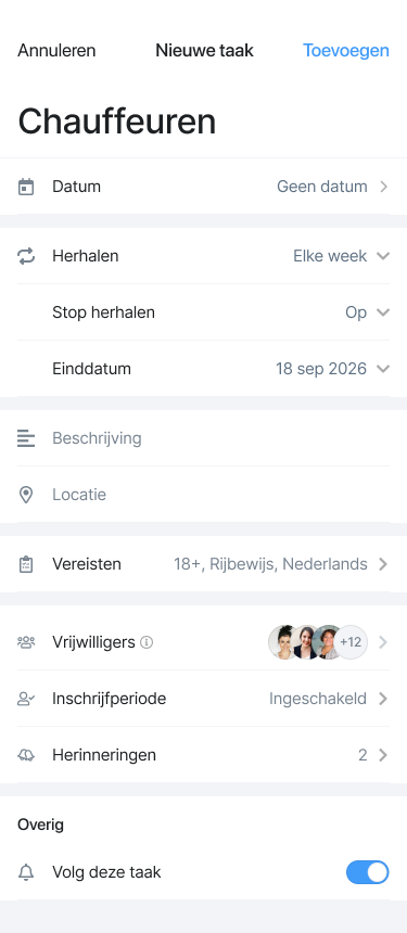 Vrijwilligerstaak herhalen